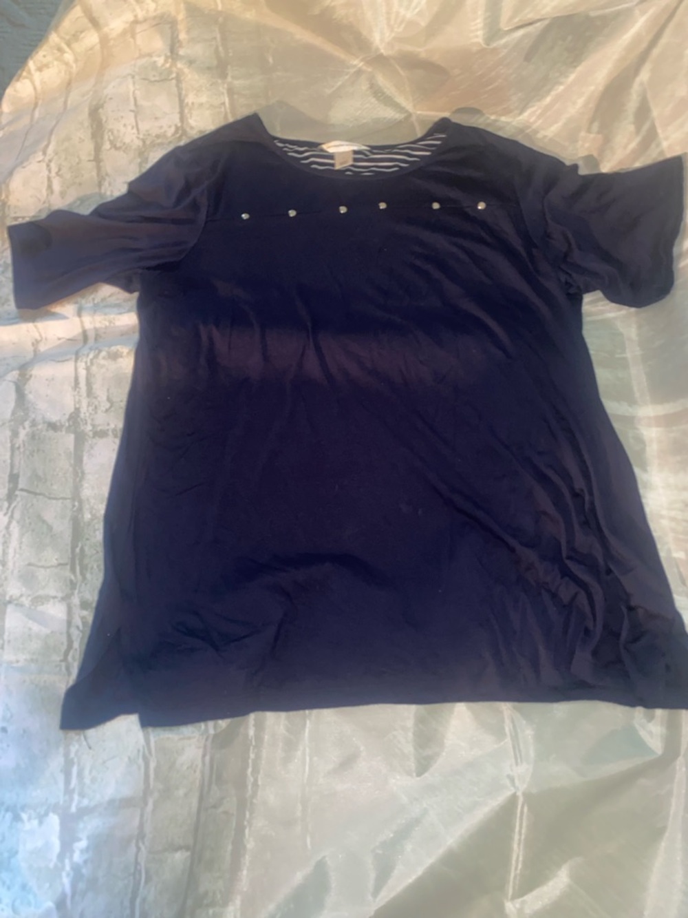 Christopher & Banks Navy Tee with Silver Stud Accents